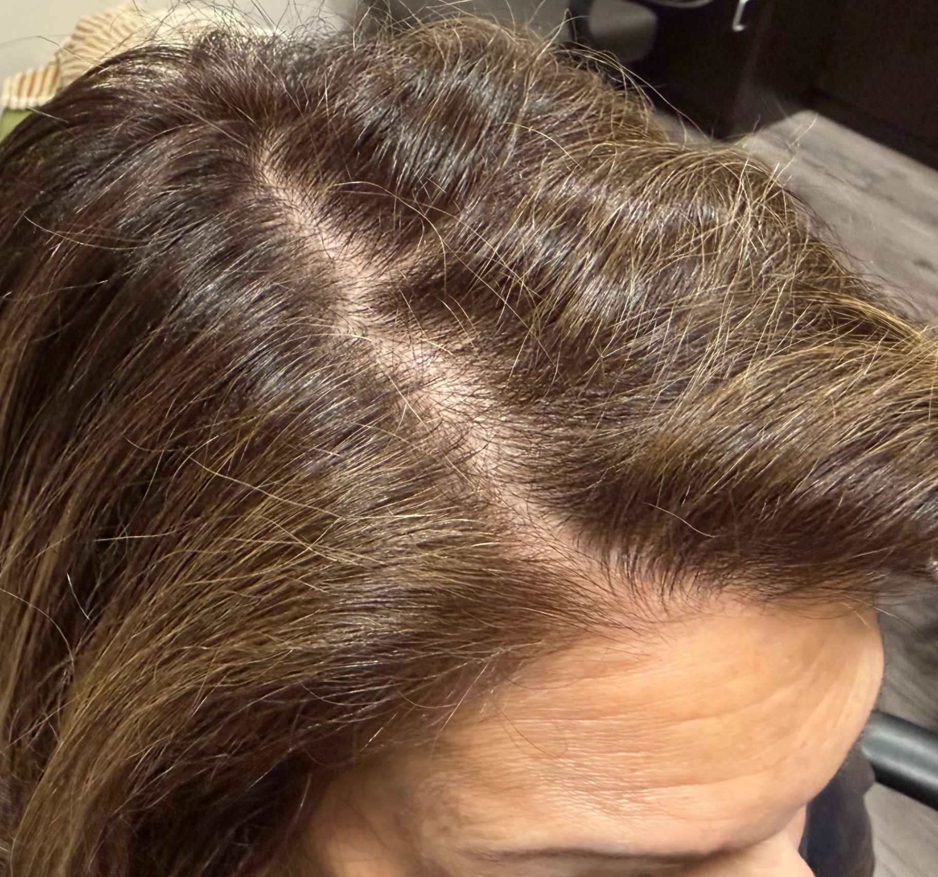 After gray blending root touch-up on a client over 40 at Ray Rose Style, Austin, Texas.